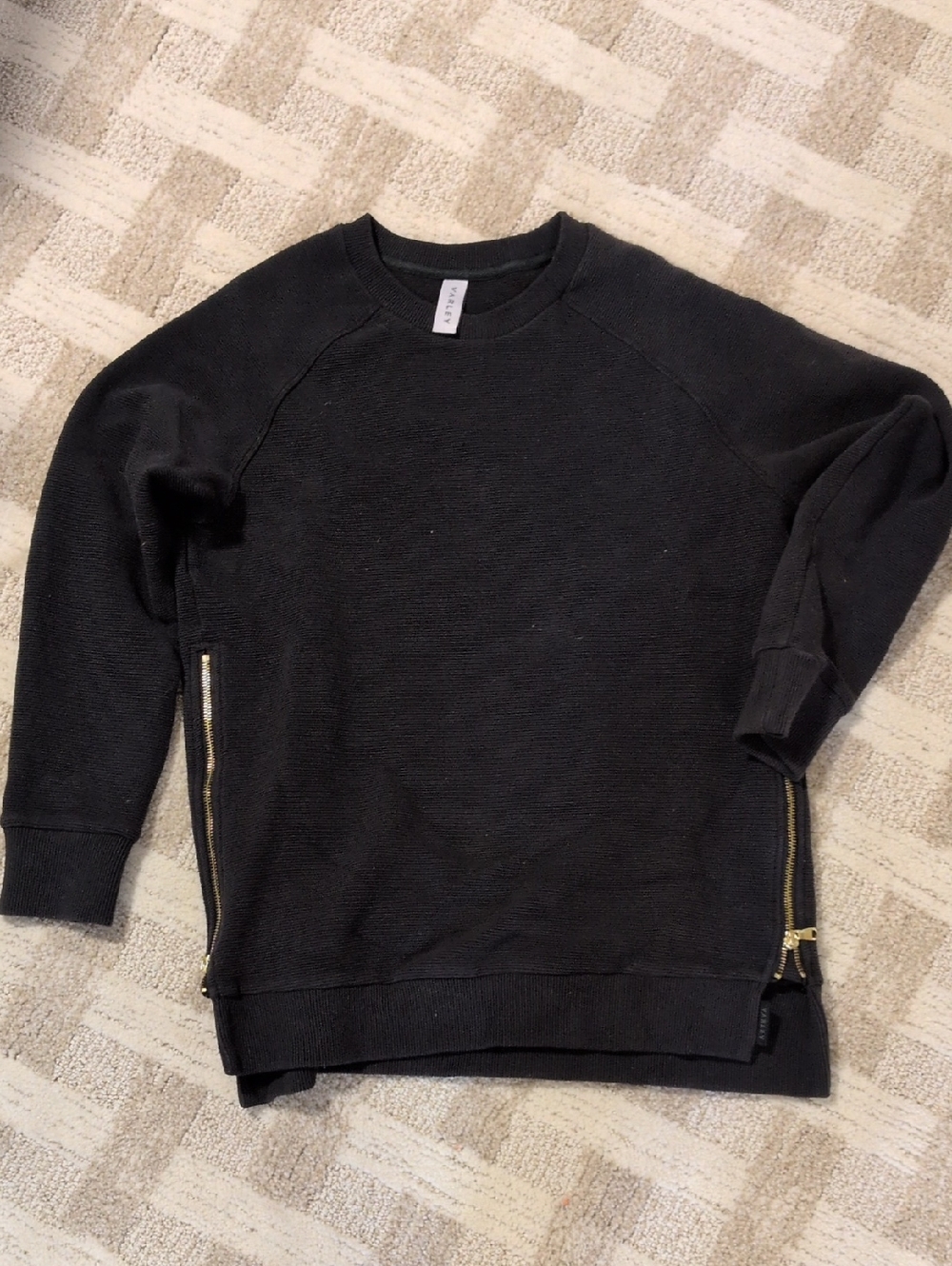 Varley Manning Sweatshirt Womens Size Small Black Ribbed Side Zippers